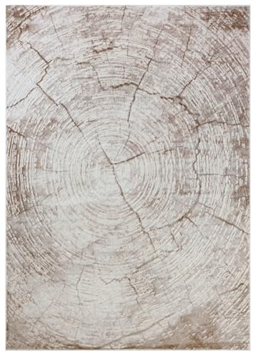Mazovia Groß Teppich Wohnzimmer 160x230cm Creme Braun Baumstamm Weich | Teppich für Schlafzimmer Büro Esszimmer Eingangsbereich Beige Pflegeleicht Tierfreundlich Allergikerfreundlich Kurzflor