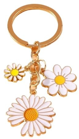 Cute Enamel Daisy Flower Keychain For Women DIY Handbag Pendant Car Key Ring Holder Souvenir Trinket(Green)