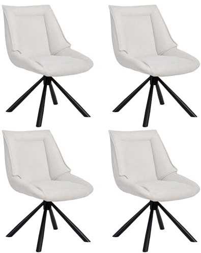 Duhome 4er Set Esszimmerstuhl, Chenille-Stoff, 180° drehbar Automatische Rückstellfunktion, als Bürostuhl, Schminktischstuhl, Lounge Stuhl, Creme-Weiß
