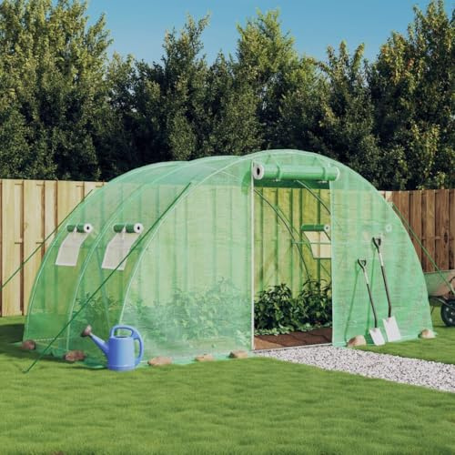 Serre de 8 m² 4 x 2 x 2 m - Bâche en polyéthylène - Cadre en acier galvanisé - Porte enroulable - 4 fenêtres - Vert