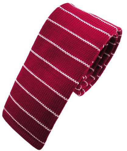 TigerTie - schmale Strickkrawatte in rot dunkelrot weiß silber gestreift