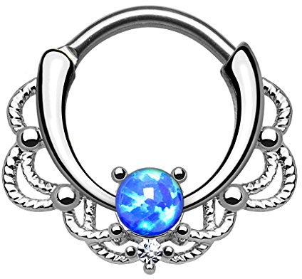 Piercingfaktor® Piercing Universal Clicker Schild Ring Septum Nasenpiercing Lippenpiercing Tragus Helix Ohr mit Opal Silber Blau