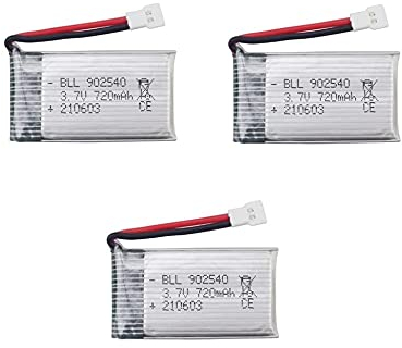 YUNIQUE GREEN-CLEAN-POWER - Set von 3 LiPo Batterien 720mAh 3.7V für RC Drohnen | Kompatibel mit Syma X5, X5C, X5SC, X5SW, Cheerson CX-30W, Skytech M68, Wltoys F949 | Silber | 45x25x10 mm - 17 gr