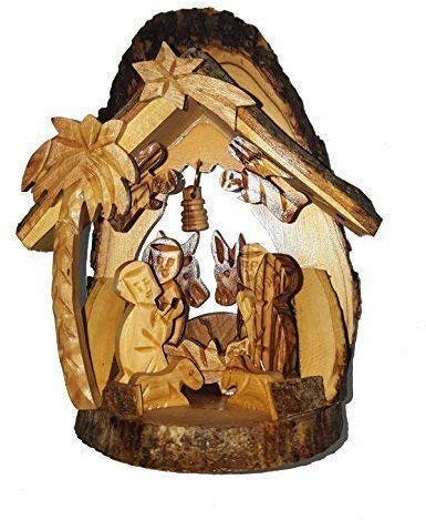 CleanPrince Krippe aus Olivenholz ca. 15 cm Höhe, hergestellt und handgefertigt in Bethlehem Israel Holzkrippe Weihnachtskrippe