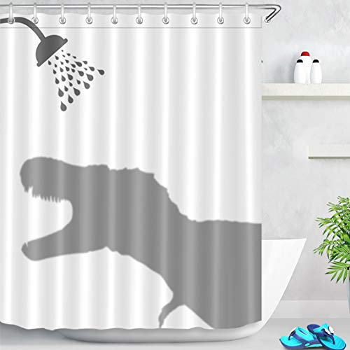 LB Animaux Ombre Rideau De Douche, Gris Dinosaure Fond Blanc Salle De Bains Rideau Résistant À l'eau Polyester Tissu Accessoires De Maison avec 12 Crochets 150W * 180H CM