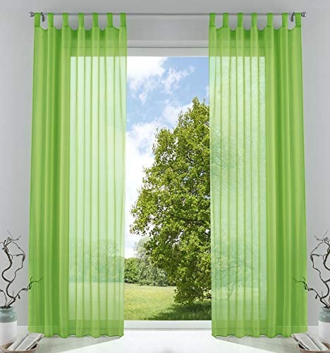 2er-Pack Gardinen Transparent Vorhang Set Wohnzimmer Voile Schlaufenschal mit Bleibandabschluß HxB 225x140 cm Apfelgrün, 61000CN