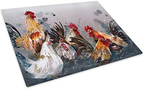 Grey Red Brown Chicken Glass Chopping Board Kitchen Worktop Saver Protector