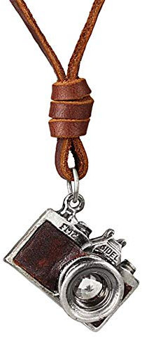 24 JOYAS Ciondolo Fotocamera retrò con cinturino in pelle vintage, Pelle