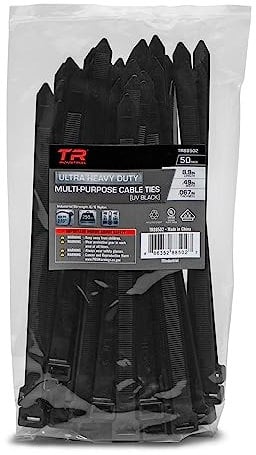 TR Industrial Ultra Heavy Duty Multi-Purpose UV Cable Ties (50-Piece), 250 lbs. Tensile Strength, 8.9, Black