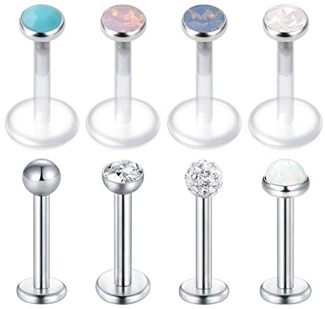 AVYRING 16G Chirurgenstahl & Acryl Bioflex Tragus Piercing Lippenpiercing Labret Medusa Helix Ohr Piercing CZ Inlaid 8 Stück