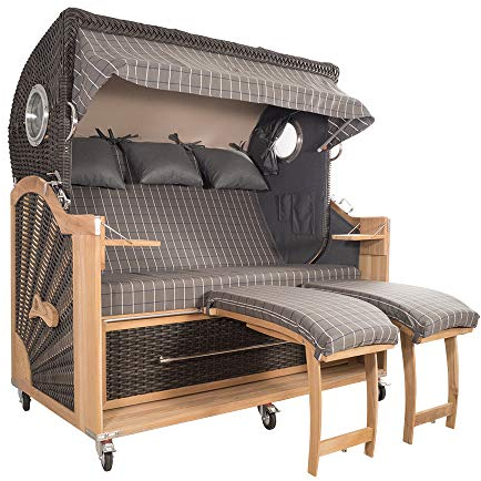Strandkorb Kampen Spezial 3-Sitzer Mocca Set 1 inkl. Industrierollen und Hydraulikdämpfer