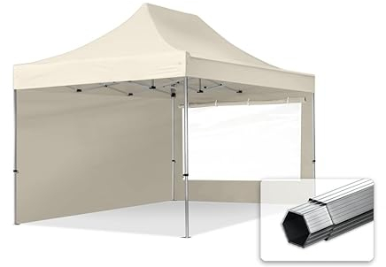 TOOLPORT Faltzelt Professional 3x4,5 m - mit 2 Seitenteilen (Panoramafenster) Faltpavillon ALU Pavillon Partyzelt Creme