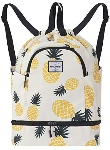 HAWEE Étanche Sac à Dos à Cordon Grand Sacs de Sport à Cordon de Serrage Sac à Dos Unisexe pour Femme Hommes Voyage Vie Quotidienne Plein Air Yoga Natation Plage, L, Ananas