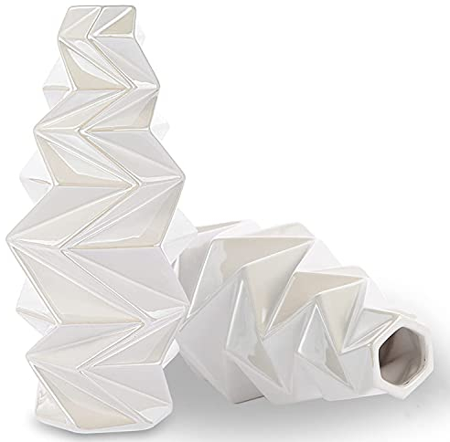iRonrain 30,5 cm Weiße, Moderne Keramikvase, Kunstdekoration, Ornament, Marmor, Hochglänzend, Geometrische Moderne Vasen, Figur für Heimdekoration, Büro, Tischdekoration, Dekorationen, Blumenvase.