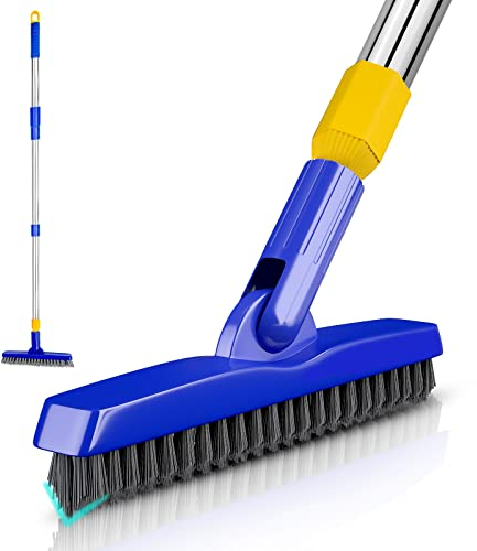 Grout Brush with Long Handle, ITTAR 33-55 Inch Telescopic Handle V-Shape Stiff Bristles Tile Floor Grout Scrubber Deep Cleaner Brush for Kitchen, Bathroom, Shower, Baseboards, Hard-to-Reach Corners