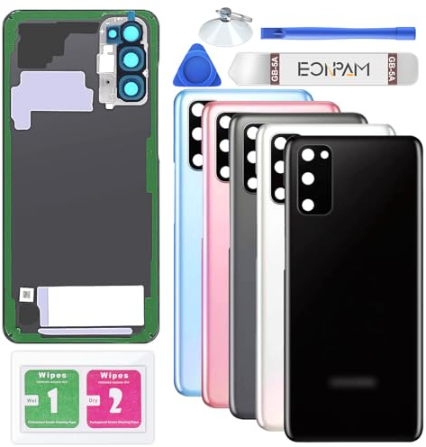 Eonpam Akkudeckel für Samsung Galaxy S20 G980/G981 Schwarz | Backcover Original Qualität Rückseite Akkudeckel Rückseite Glas Back Glass Backcover Glas mit Kameraglas Reparatur Set.