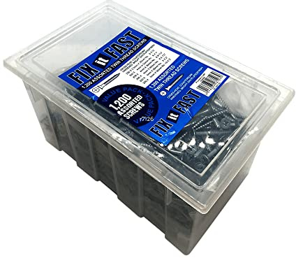 Hardware Solutions Countersunk Pozi Head Screws, 1200 Pack | 1200-piece assorted screw set with twin-thread design and reusable storage tub.