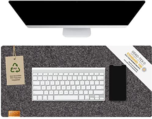 MIQIO® Design Schreibtischunterlage aus nachhaltigem Filz | Für Holztische geeignet da ohne Gummierung | Oekotex Zertifiziert | Schreibtischmatte aus recycelten PET Flaschen | dunkelgrau 68x33 cm