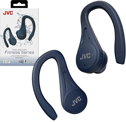 JVC Sport True Wireless Earbuds Headphones, Lightweight and Compact, Long Battery Life (up to 30 Hours), Sound with Neodymium Magnet Driver, Water Resistance (IPX5) - HAEC25TA (Blue)