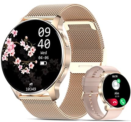 niolina Smartwatch Damen mit Telefonfunktion, 1.32 Zoll HD Voll Touchscreen Armbanduhr Uhr mit Pulsmesser Schlafmonitor Schrittzähler 20 Sportmodi Sport Fitness Tracker für Android iOS,Roségold