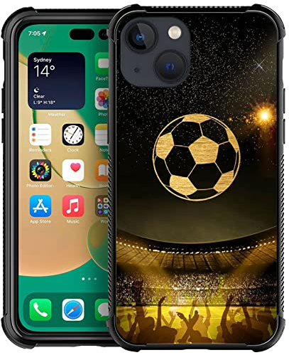Yesad Kompatibel mit iPhone 14 Pro Hülle, Fußballstadion, Sport, weicher TPU-Bumper, stoßfest, gehärtetes Glas, Rückseite für Apple iPhone 14 Pro