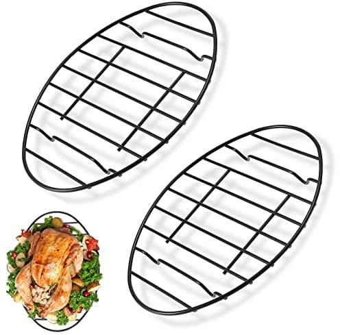 Fivebop 2 Stück Bratroste, oval, antihaftbeschichtet, Edelstahl, zum Kochen, Backen, Grillen, Braten, Dampfgarer, Ofen- und spülmaschinenfest, 30,5 x 21,6 cm
