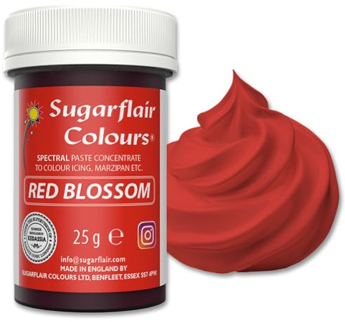 Sugarflair Red Blossom Food Colouring Paste 25g | Concentrated Red Blossom Food Dye for Fondant, Buttercream, Cake Decorating and More - Vegan, Kosher, Bake-Stable