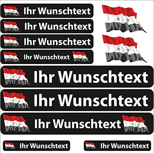 INDIGOS UG Fahrrad Aufkleber Syrien - 13 Fahnenaufkleber wehend - Sticker selbst gestalten - Autoaufkleber- Motorrad - Namensaufkleber wasserfest personalisiert - Wunschtext