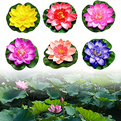 Schwimmende Blumen, 6 Stück Künstliche Seerosen, Schwimmende Seerose Klein, Künstliche Blumen White Lotus Simulation Schwimm Teich Lotus für Aquarium Terrasse Garten Pool Garten Teich (Farbe)