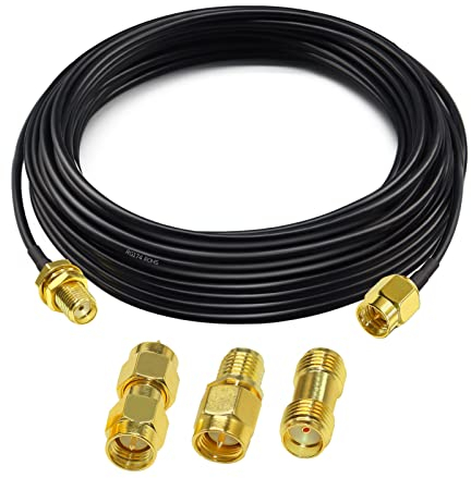 TUOLNK RG174 Cavo Coassiale SMA Maschio/Femmina 32,8 Piedi (10 m) + 3 Adattatori per Radio Prosciutto, Antenna 3G 4G LTE, SDR, Apparecchiatura ADS-B, GPS