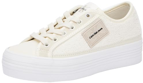 Calvin Klein Jeans Damen Vulcanized Sneaker Plateau, Weiß (Creamy White/Bright White), 38