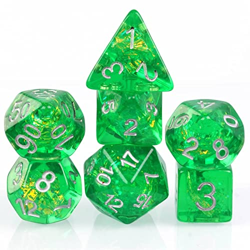 World of Dice - Psychodelic Serie - Hologramm-Elemente Würfelset - Ideal für Tabletop-RPG wie DND, DSA, Cthulhu und viele weitere Rollenspiele (Green)