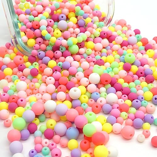 FINEASY Perlen zum Auffädeln Pastell ca. 900 Pcs Matte Acryl Perlen Bunt 6/8/10mm Rund Bastelnperlen für Armbänder Schmuck DIY