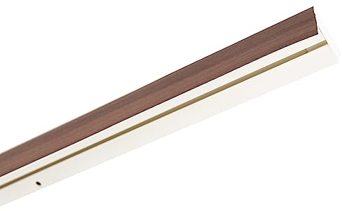Garesa Gardinenschiene 1-läufig, Weiß I Vorhangschiene aus Kunststoff inkl. Gleiter I Vorgebohrt zur Deckenmontage I Mit Blende Farbe Nussbaum I 170cm