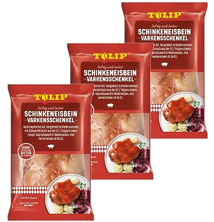 TULIP 3x 600 g Eisbein Schinkeneisbein | Tafelfertig Gegart Vakuumverpackt | Schweinehaxe mit Schwarte einfach im Backofen zubereitet in ca. 30-40 Minuten | Eisbeinfleisch Ohne Kühlung