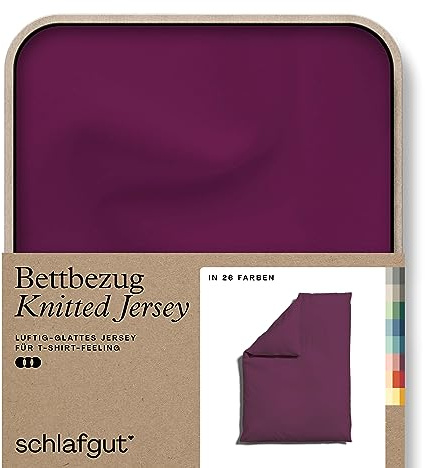 schlafgut Knitted Jersey Bettwäsche 135x200 cm Bio-Baumwolle, Purple Deep | Bettbezug, Deckenbezug, Lila, Jersey, mit Elasthan, faltenfrei, bügelfrei, OEKO-TEX