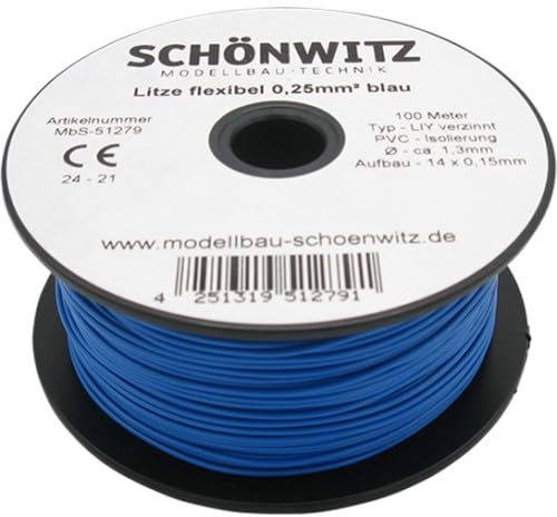 Modellbau Schönwitz Miniaturkabel Litze flexibel 0,25mm² 100 Meter blau