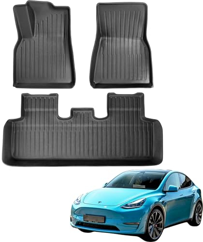 TLECTRIC Allwetter Fußmatten Set für Tesla Model Y 2022–2024 & ab 2025 Juniper – 3-teilig vorne & hinten – Wasserdicht, Robust, Hoher Rand