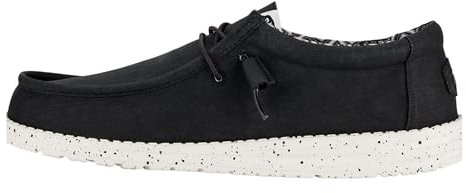 HEYDUDE Wally Canvas Herren - Slip on Schuhe - Mokassin Stil, Black/White, 47