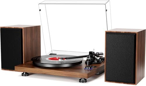 FEKTIK Tocadiscos para Vinilo con Altavoces, Tocadiscos Bluetooth para Discos de Vinilo con Altavoces estéreo HiFi de 36 W, Cartucho magnético y contrapeso Ajustable y antipatinaje, Salida RCA