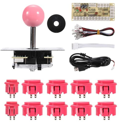 sourcing map PC Joystick DIY Kit Arcade Game Joystick DIY Parts Arcade Button ABS 5 Pin for PC Classic Arcade Pink