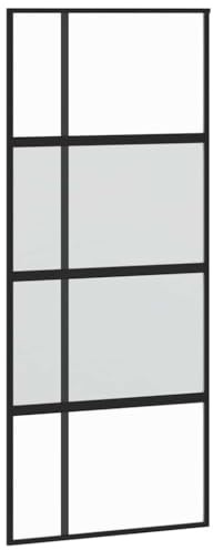 vidaXL Schiebetür, Glasschiebetür mit Metallrahmen, Schlank Glastür Tür mit Zubehör, Innentür Zimmertür, Schwarz 90x205 cm Hartglas Aluminium
