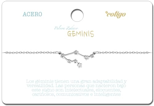 cotigo, Armband mit Sternzeichen, Edelstahl, Horoskop mit Zirkonia, Sternzeichen, Schmuck, Astrologie für Damen, 12 Stück, 19 centímetros, Zirkonium Edelstahl
