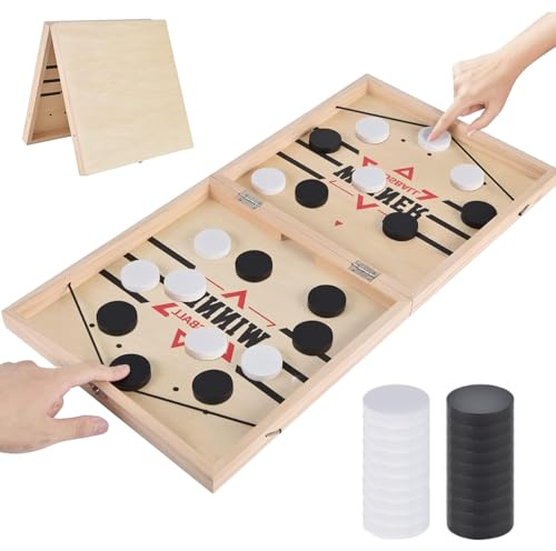 Hockey Brettspiel, Sling Puck Spiel, Tischhockey, Holz Brettspiel, Foosball Tischhockey Katapult, Tischfußball Gewinnerspiele, Gewinner Holzbrett Sportspielzeug, Eltern Kind Interaktio Partyspiele