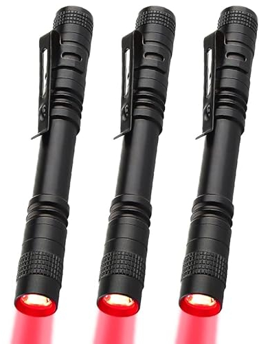 MVIOCS Red LED Pen Flashlights, Mini, Waterproof Pocket Flashlight with Clip, Small Red Light Flashlights for Work,Astronomy, Aviation, Night Observation (3 Pack Red Light)