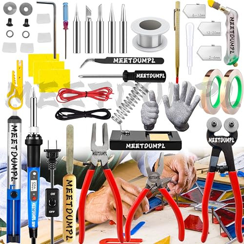 MEETDUMPL Stained Glass Kit,Stained Glass Supplies,Stained Glass Kits for Adults,with 80W Soldering Iron Kit,Glass Cutter Tool Kit,for Stained Glass Making.(Patent has Been Registered).(1)