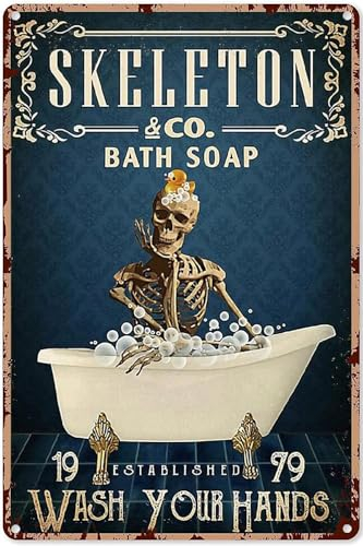kisoyo Skelett & Co Poster mit Aufschrift Bath Soap Wash Your Hands, Vintage-Blechschild, Garten, Metallschilder für Frauen, Kaffee, Zuhause, Büro, Klassenzimmer, Badezimmer, Wohnung, Wandkunst,