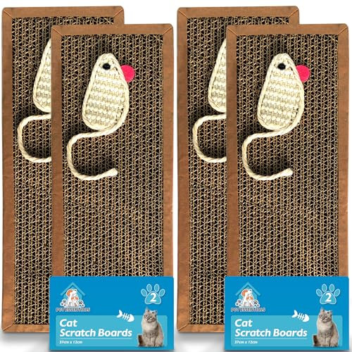 SOL 4pk Cat Scratch Boards 37 x 12cm Reversible Cat Scratching Board for Indoor Cats & Kitten, Durable Long-Lasting, Protects Furniture, Provides Entertainment, Encourages Healthy Scratching Habits