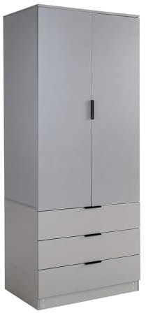 Home Source 2 Door 3 Drawer Wardrobe with Clothes Hanging Rail Storage Shelf Bedroom Organiser, Grey