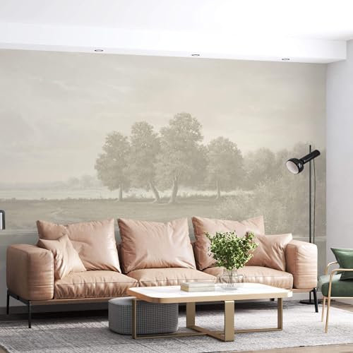 UNIK Nordic Vliestapete XXL, 150x250cm, Designtapete mit Natur Malerei, Wohntapete mit Landschaft in Pastell Farben, Fototapete für Wohnzimmer, Mustertapete in Premium Qualität, Tapete Made in Germany